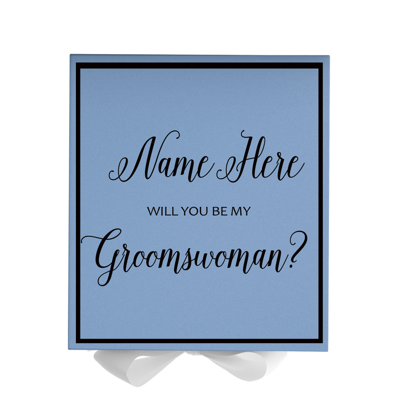 Personalized Will You Be My Groomswoman  Box? Proposal Box Light Blue w/ Bow white -  Border