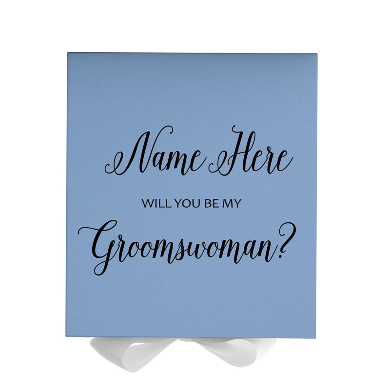 Personalized Will You Be My Groomswoman  Box? Proposal Box Light Blue w/ Bow white - No Border