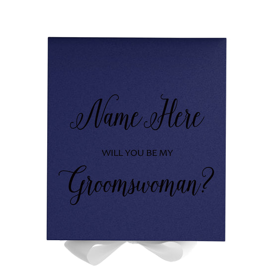 Personalized Will You Be My Groomswoman  Box? Proposal Box Navy Blue w/ Bow white - No Border