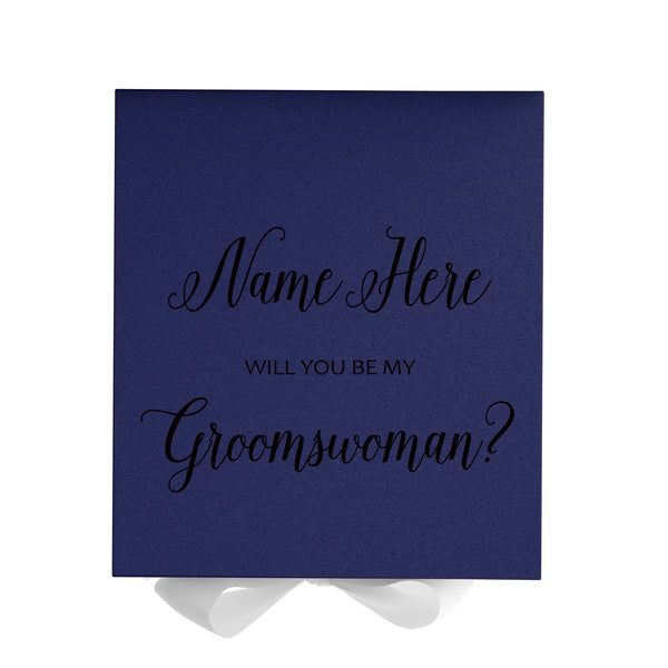 Personalized Will You Be My Groomswoman  Box? Proposal Box Navy Blue w/ Bow white - No Border