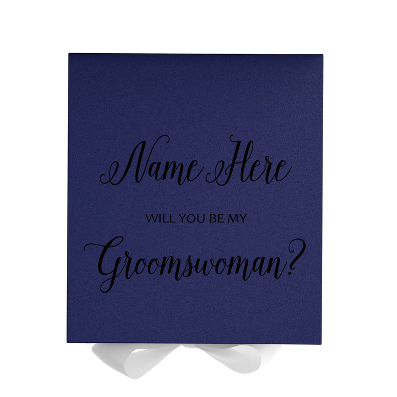 Personalized Will You Be My Groomswoman  Box? Proposal Box Navy Blue w/ Bow white - No Border