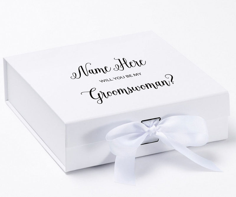 Personalized Will You Be My Groomswoman  Box? Proposal Box White w/ Bow white - No Border