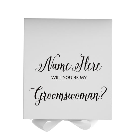 Personalized Will You Be My Groomswoman  Box? Proposal Box White w/ Bow white - No Border