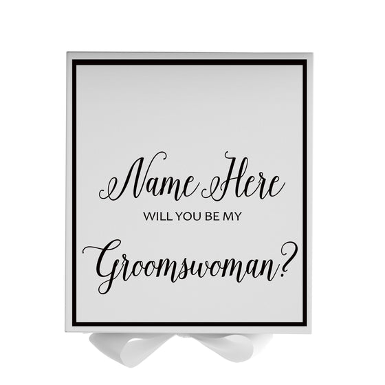 Personalized Will You Be My Groomswoman  Box? Proposal Box White w/ Bow white -  Border