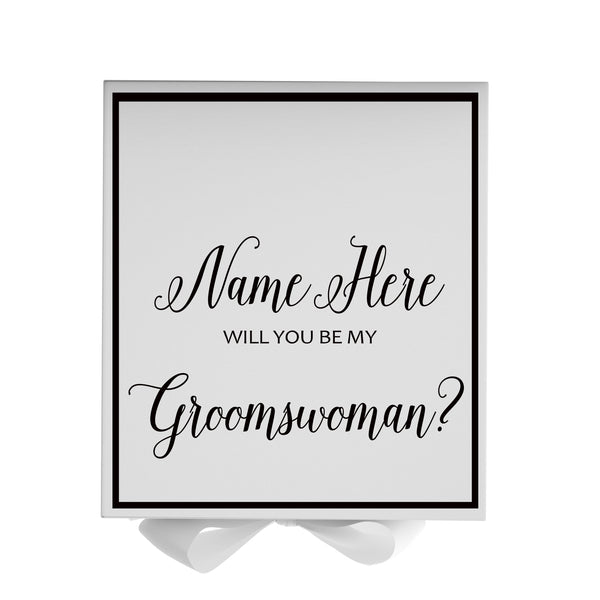 Personalized Will You Be My Groomswoman  Box? Proposal Box White w/ Bow white -  Border
