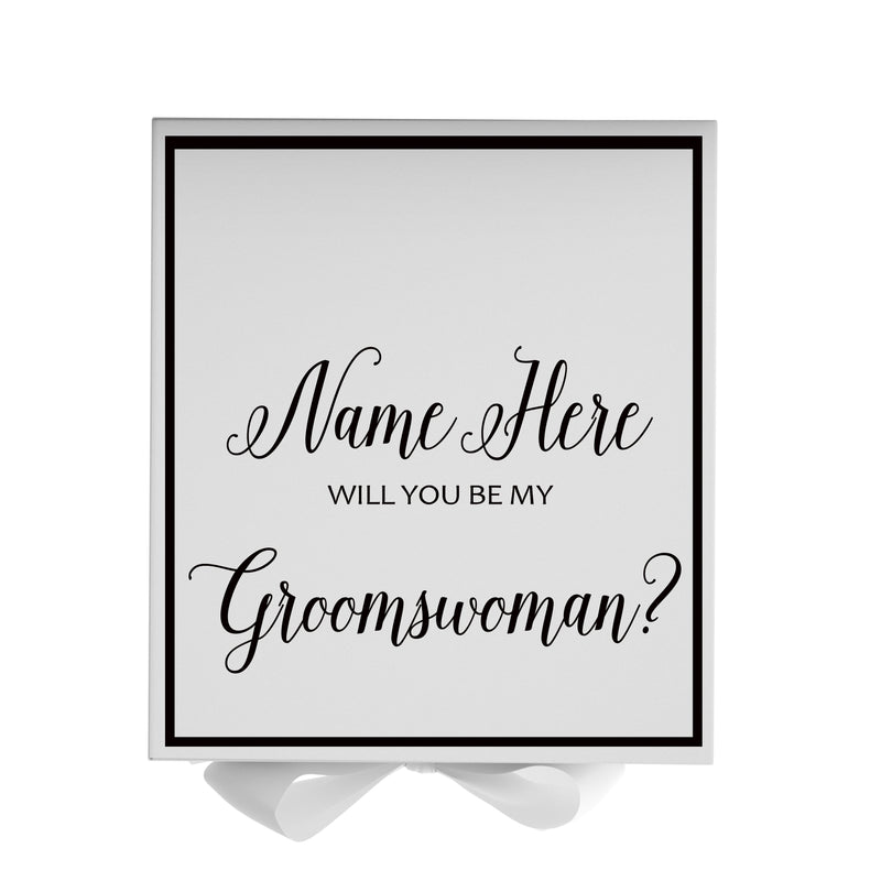 Personalized Will You Be My Groomswoman  Box? Proposal Box White w/ Bow white -  Border