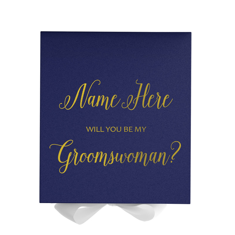 Personalized Will You Be My Groomswoman  Box? Proposal Box Navy Blue w/ Bow white - No Border
