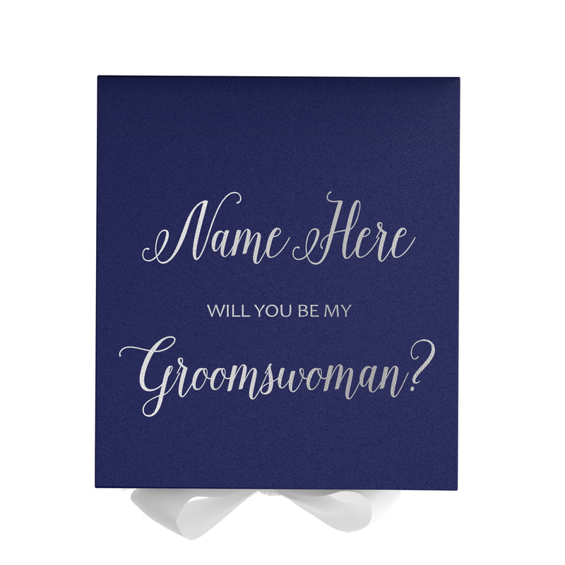 Personalized Will You Be My Groomswoman  Box? Proposal Box Navy Blue w/ Bow white - No Border