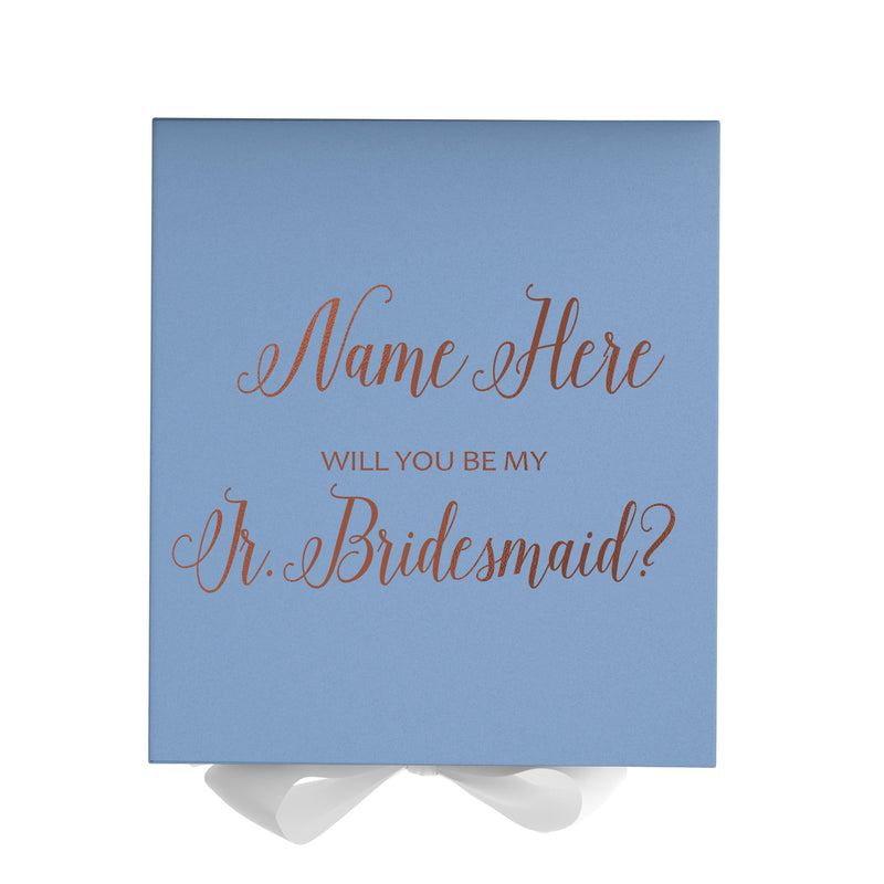 Personalized Will You Be My Jr. Bridesmaid  Box? Proposal Box Light Blue w/ Bow white - No Border