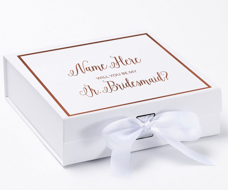 Personalized Will You Be My Jr. Bridesmaid  Box? Proposal Box White w/ Bow white -  Border