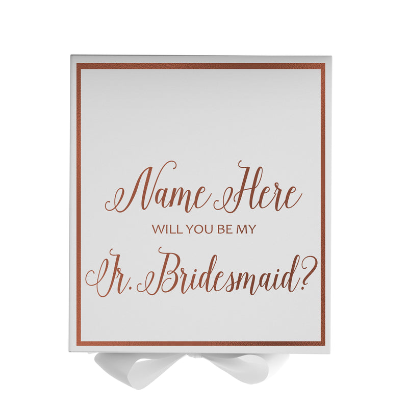 Personalized Will You Be My Jr. Bridesmaid  Box? Proposal Box White w/ Bow white -  Border