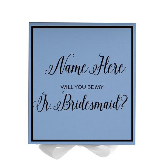Personalized Will You Be My Jr. Bridesmaid  Box? Proposal Box Light Blue w/ Bow white -  Border