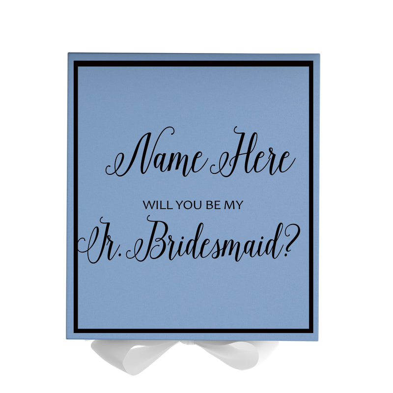 Personalized Will You Be My Jr. Bridesmaid  Box? Proposal Box Light Blue w/ Bow white -  Border
