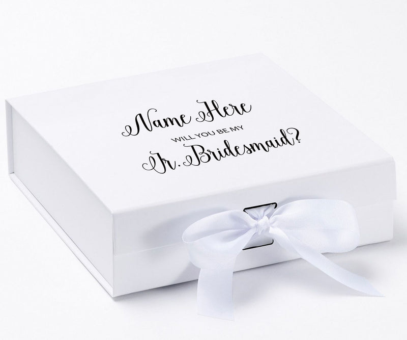 Personalized Will You Be My Jr. Bridesmaid  Box? Proposal Box White w/ Bow white - No Border