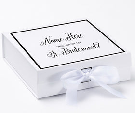 Personalized Will You Be My Jr. Bridesmaid  Box? Proposal Box White w/ Bow white -  Border