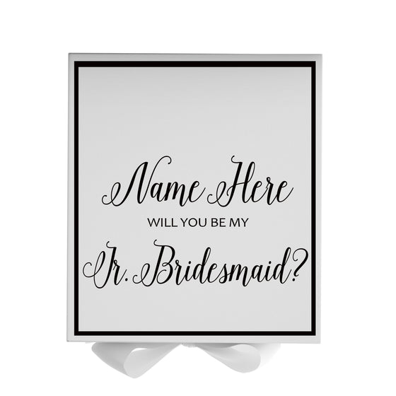 Personalized Will You Be My Jr. Bridesmaid  Box? Proposal Box White w/ Bow white -  Border