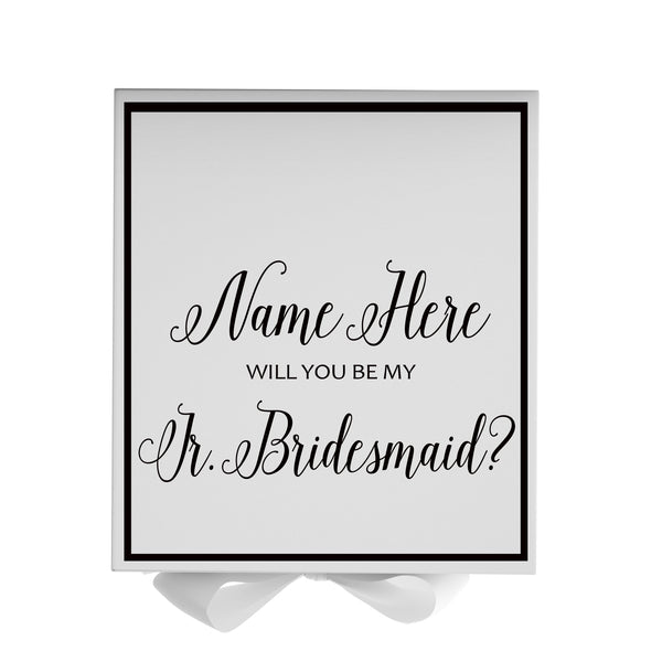 Personalized Will You Be My Jr. Bridesmaid  Box? Proposal Box White w/ Bow white -  Border