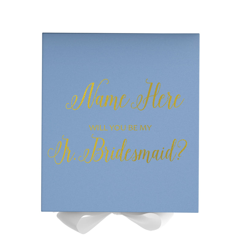 Personalized Will You Be My Jr. Bridesmaid  Box? Proposal Box Light Blue w/ Bow white - No Border