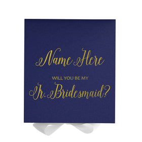 Personalized Will You Be My Jr. Bridesmaid  Box? Proposal Box Navy Blue w/ Bow white - No Border