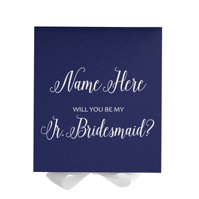 Personalized Will You Be My Jr. Bridesmaid  Box? Proposal Box Navy Blue w/ Bow white - No Border