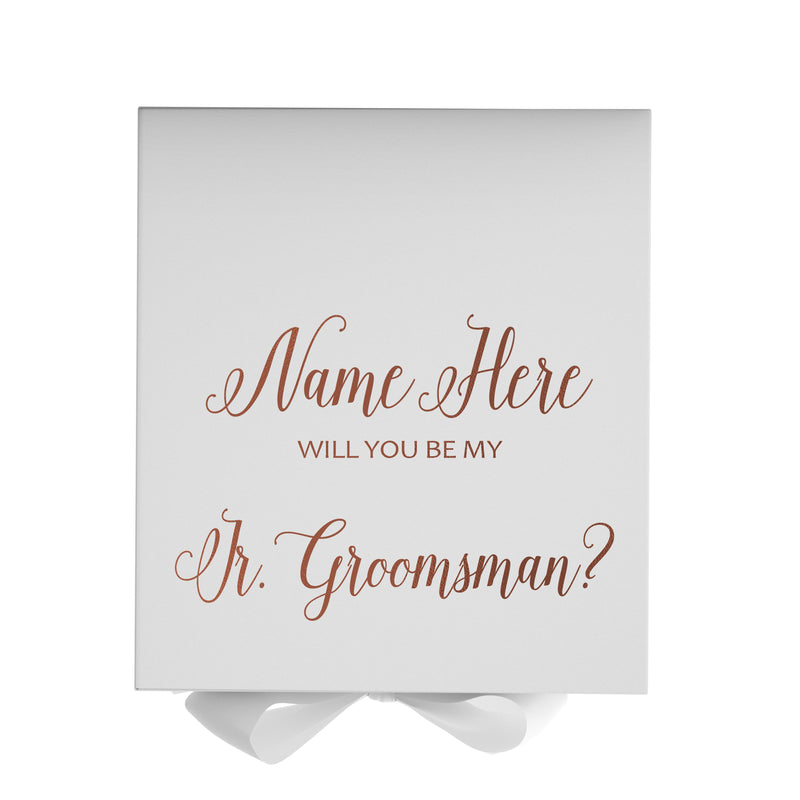Personalized Will You Be My Jr. Groomsman  Box? Proposal Box White w/ Bow white - No Border