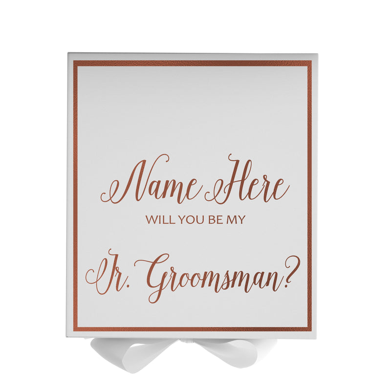 Personalized Will You Be My Jr. Groomsman  Box? Proposal Box White w/ Bow white -  Border