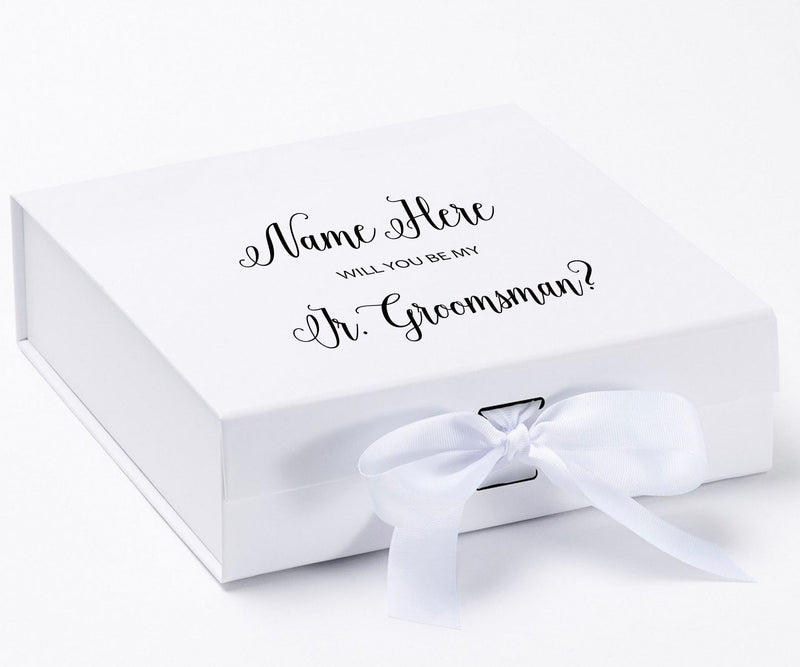 Personalized Will You Be My Jr. Groomsman  Box? Proposal Box White w/ Bow white - No Border