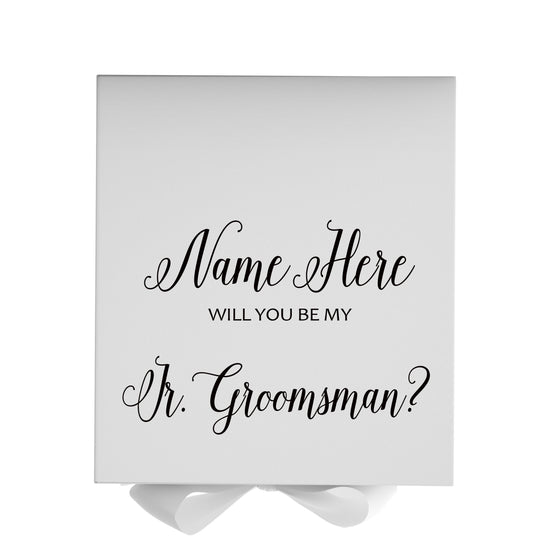 Personalized Will You Be My Jr. Groomsman  Box? Proposal Box White w/ Bow white - No Border
