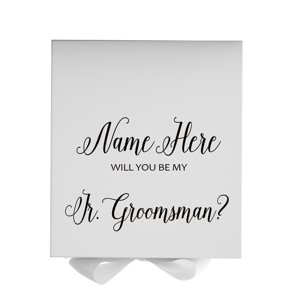 Personalized Will You Be My Jr. Groomsman  Box? Proposal Box White w/ Bow white - No Border