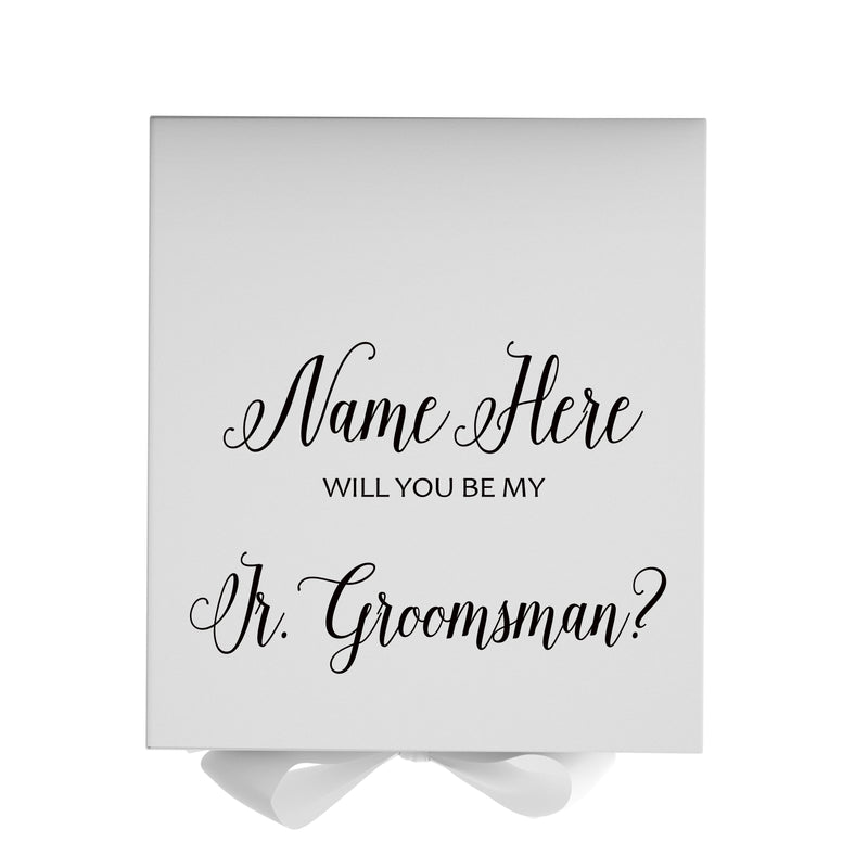 Personalized Will You Be My Jr. Groomsman  Box? Proposal Box White w/ Bow white - No Border
