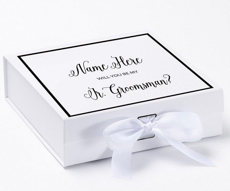 Personalized Will You Be My Jr. Groomsman  Box? Proposal Box White w/ Bow white -  Border