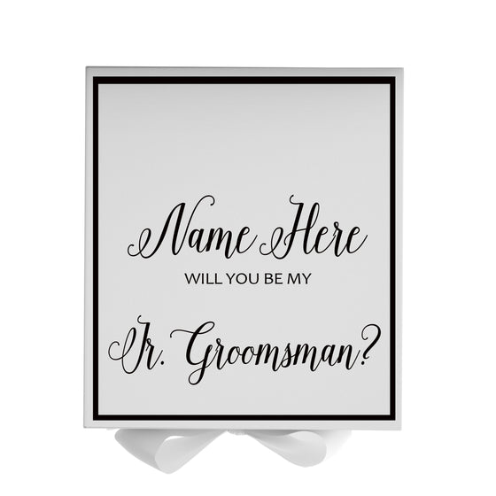 Personalized Will You Be My Jr. Groomsman  Box? Proposal Box White w/ Bow white -  Border