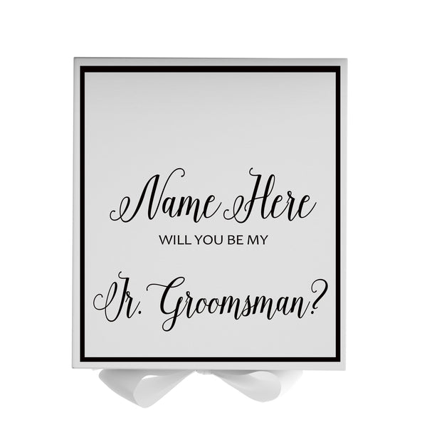Personalized Will You Be My Jr. Groomsman  Box? Proposal Box White w/ Bow white -  Border