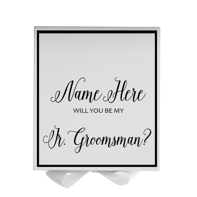 Personalized Will You Be My Jr. Groomsman  Box? Proposal Box White w/ Bow white -  Border
