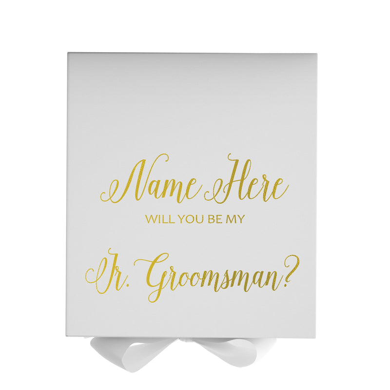 Personalized Will You Be My Jr. Groomsman  Box? Proposal Box White w/ Bow white - No Border