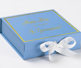 Personalized Will You Be My Jr. Groomsman  Box? Proposal Box Light Blue w/ Bow white -  Border