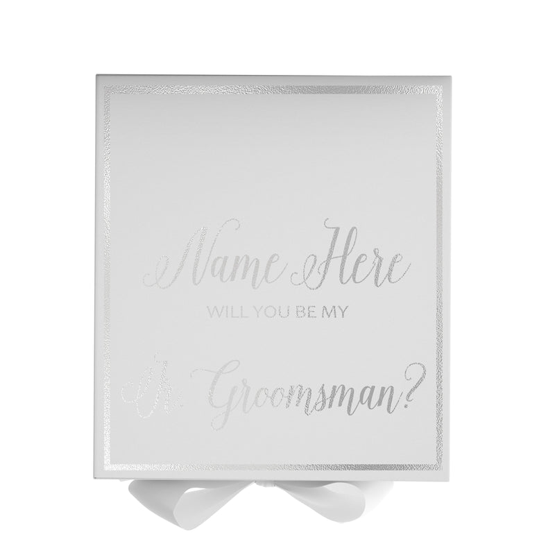 Personalized Will You Be My Jr. Groomsman  Box? Proposal Box White w/ Bow white -  Border