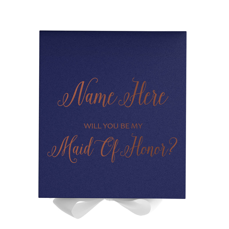 Personalized Will You Be My Maid Of Honor  Box? Proposal Box Navy Blue w/ Bow white - No Border