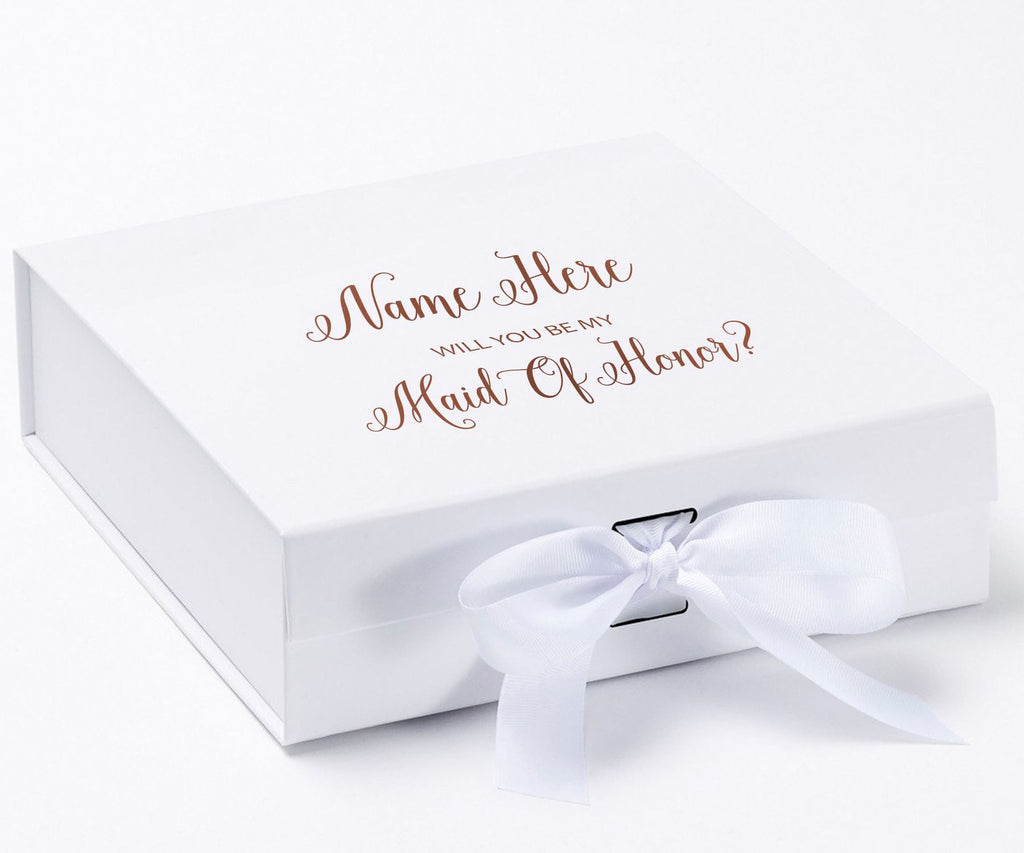 Personalized Will You Be My Maid Of Honor  Box? Proposal Box White w/ Bow white - No Border