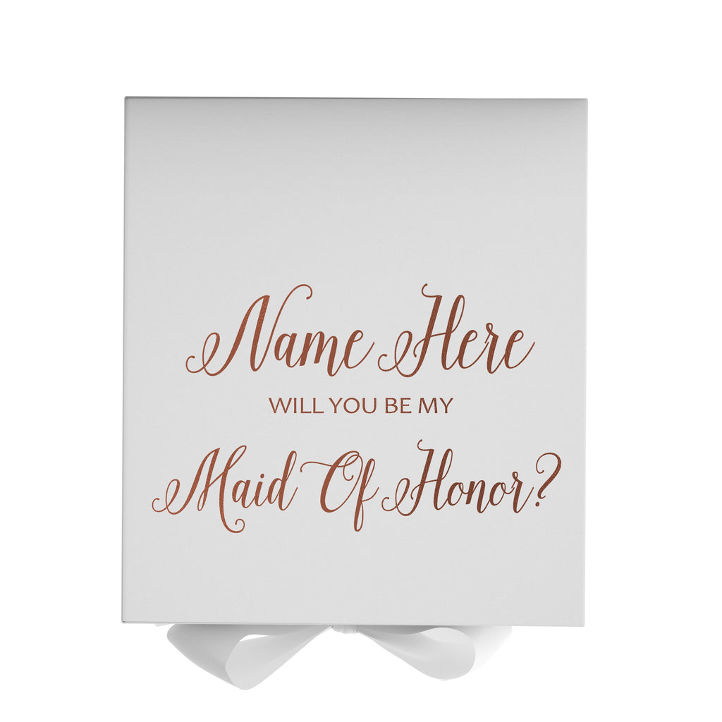 Personalized Will You Be My Maid Of Honor  Box? Proposal Box White w/ Bow white - No Border