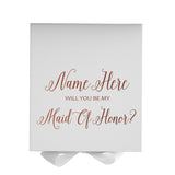 Personalized Will You Be My Maid Of Honor  Box? Proposal Box White w/ Bow white - No Border