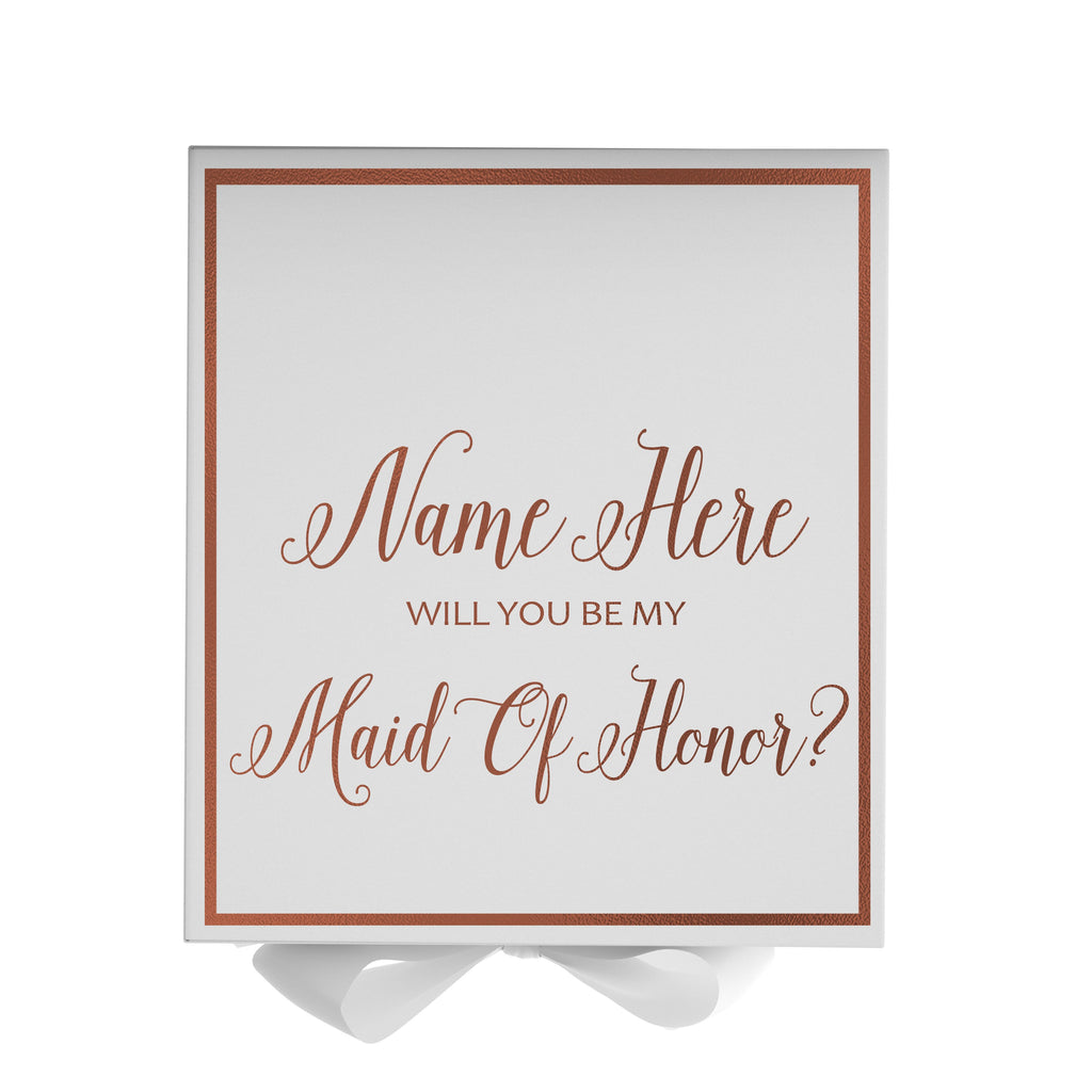 Personalized Will You Be My Maid Of Honor  Box? Proposal Box White w/ Bow white -  Border