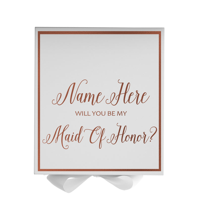 Personalized Will You Be My Maid Of Honor  Box? Proposal Box White w/ Bow white -  Border