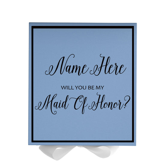 Personalized Will You Be My Maid Of Honor  Box? Proposal Box Light Blue w/ Bow white -  Border