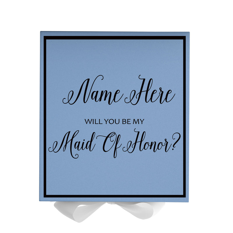 Personalized Will You Be My Maid Of Honor  Box? Proposal Box Light Blue w/ Bow white -  Border