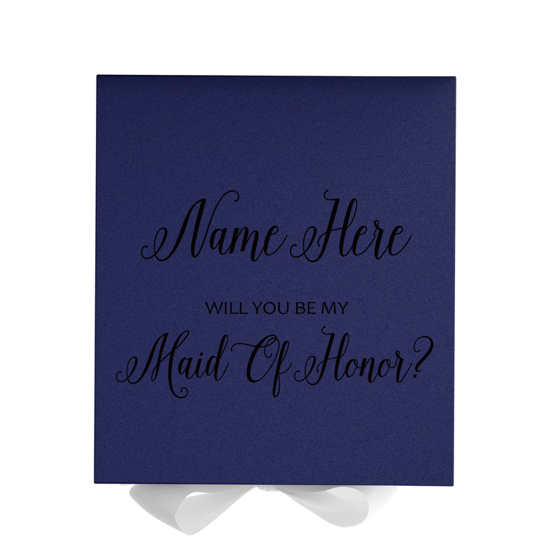 Personalized Will You Be My Maid Of Honor  Box? Proposal Box Navy Blue w/ Bow white - No Border