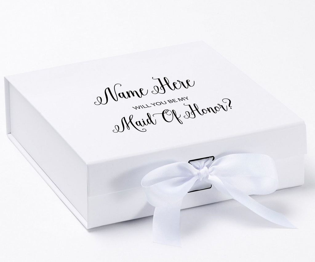 Personalized Will You Be My Maid Of Honor  Box? Proposal Box White w/ Bow white - No Border