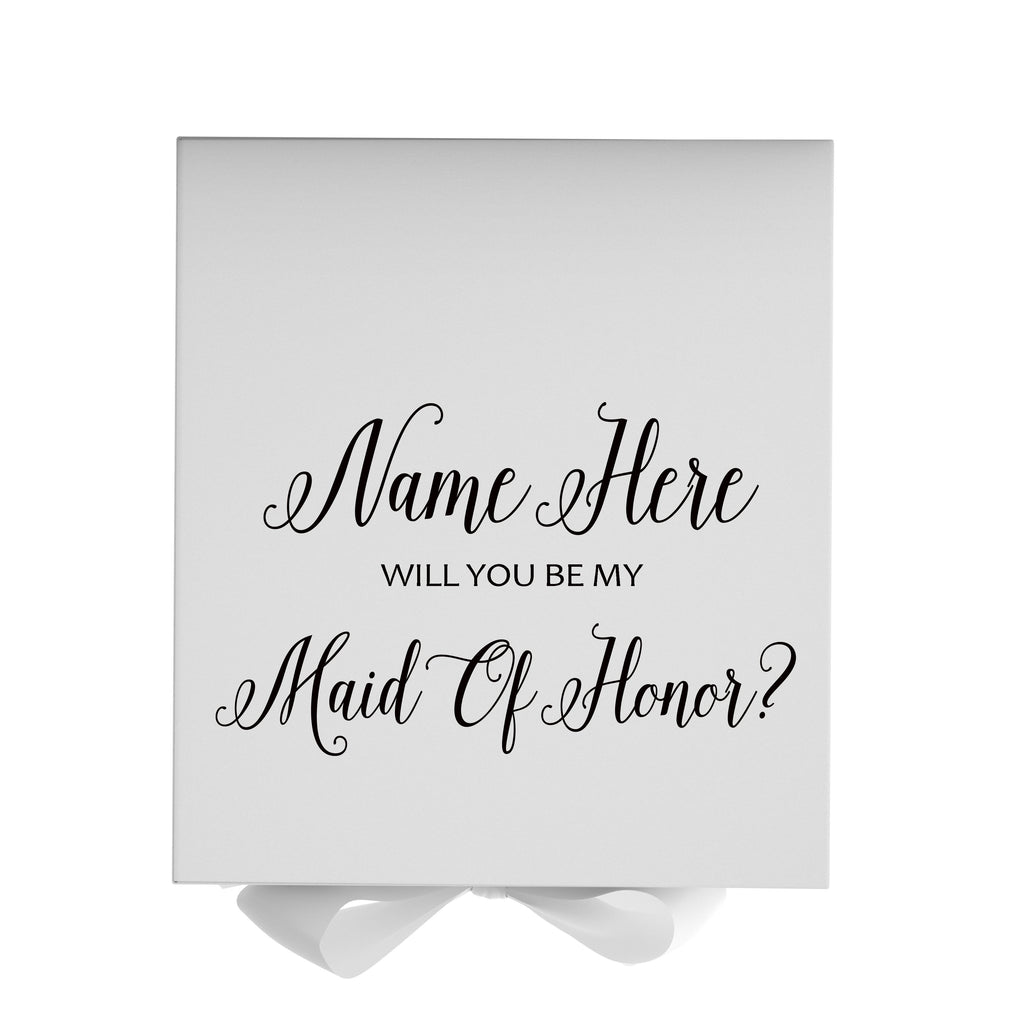 Personalized Will You Be My Maid Of Honor  Box? Proposal Box White w/ Bow white - No Border