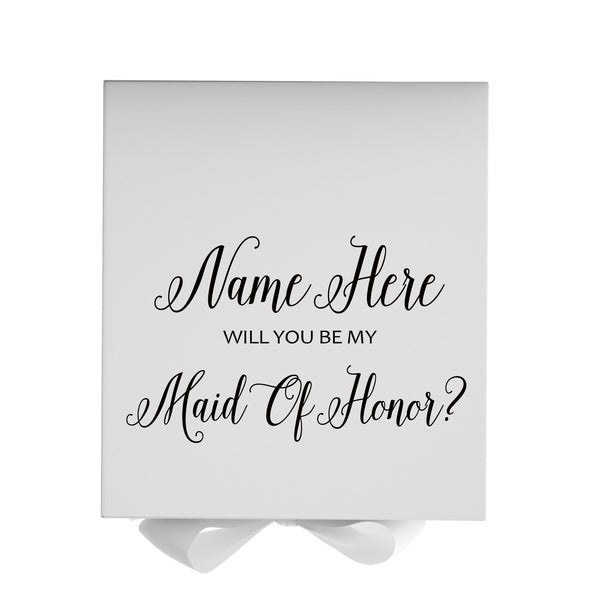 Personalized Will You Be My Maid Of Honor  Box? Proposal Box White w/ Bow white - No Border