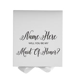Personalized Will You Be My Maid Of Honor  Box? Proposal Box White w/ Bow white - No Border
